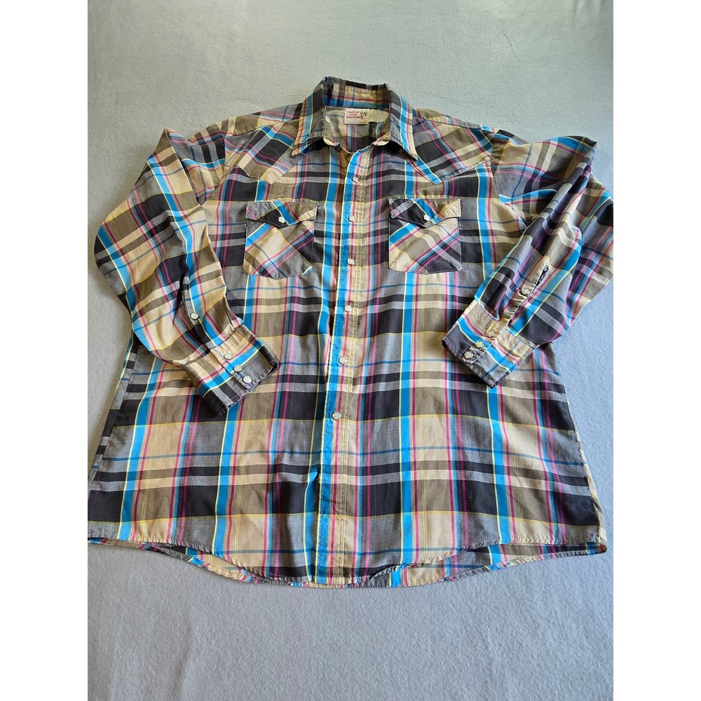 Saddle King Western Shirt Mens XL Multicolor Plaid Pearl Snap Long Sleeve Yoke